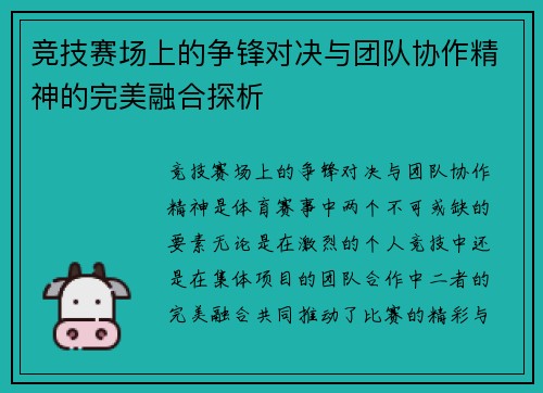 竞技赛场上的争锋对决与团队协作精神的完美融合探析